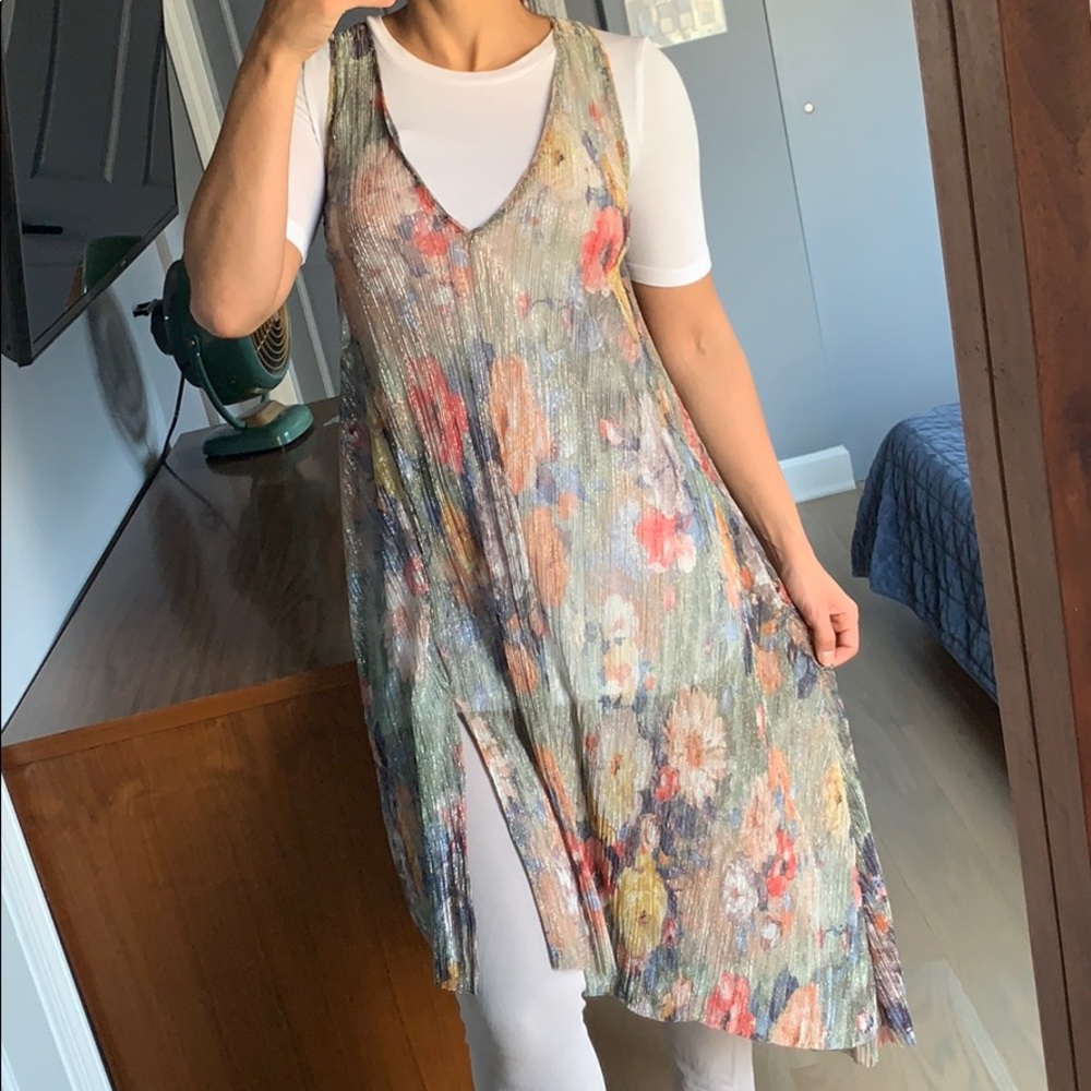ZARA metallic floral sheer dress